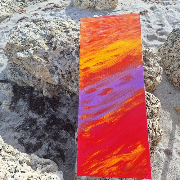 HandMade Acrylic Painting Sunrise Vibrant Multicolor 12" x "24 - Picture 6 of 11